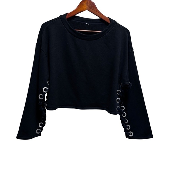 Alo Yoga Suspension Lace-up Cropped Pullover Sweater, Black, Size Medium - Picture 5 of 13